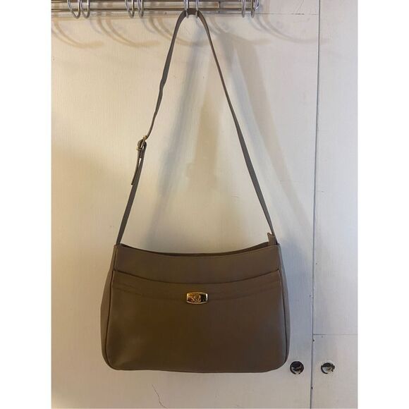 Etienne Aigner taupe leather shoulder bag purse 7x11” - Picture 1 of 12